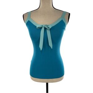 Ann Taylor XS Knit Tank Top Blue with Bow Front